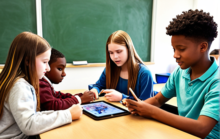 **A diverse group of students engaged in personalized learning activities, some using tablets, others collaborating on a project, with a tutor providing guidance. Emphasize a bright and supportive classroom environment.**