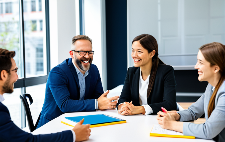 A diverse group of professional coaches and educators, fully clothed in modest business attire, are engaged in a vibrant collaborative discussion around a large table in a bright, modern co-working space. They are smiling, actively sharing ideas, and gesturing naturally, with a whiteboard in the background displaying collaborative notes. Perfect anatomy, correct proportions, natural poses, well-formed hands, proper finger count. High-resolution professional photography, natural lighting, crisp details. Safe for work, appropriate content, fully clothed, professional.